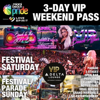 Miami Beach Pride is back April 12-14 in Lummus Park, Miami Beach! ? Be fabulous all weekend long with the 3-day VIP Weekend Pass to enjoy the exclusive 80s Beach Bash VIP Beach Affair on Friday, April 12th. And includes your boarding passes to the @delta VIP Lounge for the 2-day festival weekend Sat/Sun, April 13 & 14.⁠
⁠
With your VIP status on Friday you can enjoy an open bar, light bites by executive chef @ichefllc and enjoy all of the fabulous talent while sipping on bubbles by presenting sponsor @lacremawines⁠
⁠
For the festival weekend you will get access to the Delta VIP Lounge with an open bar, bites by @rhousewynwood, exclusive air conditioned restrooms and premium viewing of the @lovespiritusa entertainment stage.⁠
⁠
Go to the Tickets link in @miamibeachpride bio to take advantage of early bird pricing! #sponsored