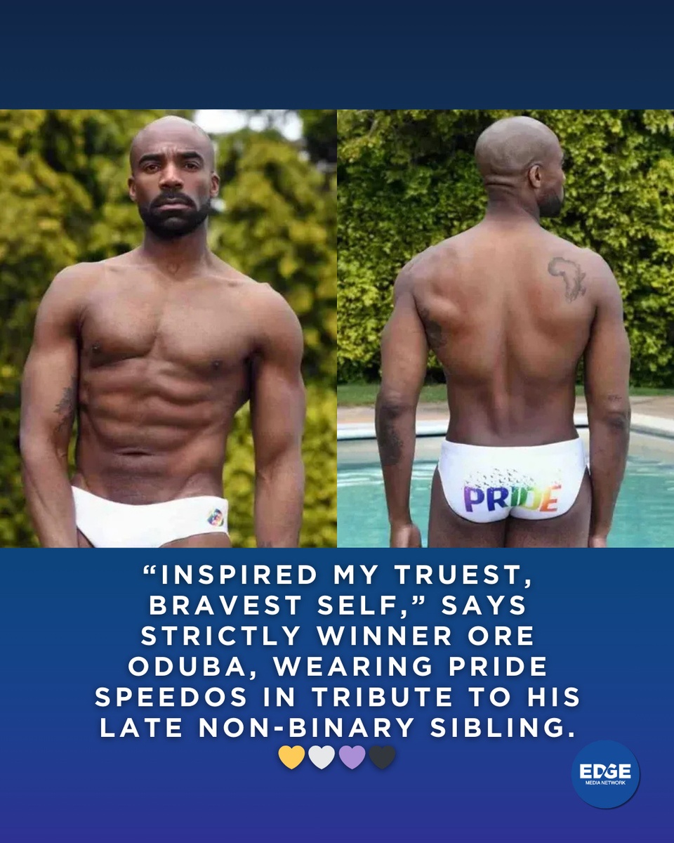 Strictly champ Ore Oduba donned Pride-themed Speedos as a tribute to his late non-binary sibling—calling them the inspiration for his “truest, bravest self.” ⁠
⁠
?️ Save and share this post.⁠
? Tap our link in bio to read more⁠
? @EDGEmedianetwork⁠
⁠
#OreOduba