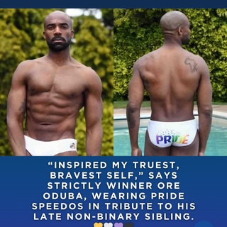 Strictly champ Ore Oduba donned Pride-themed Speedos as a tribute to his late non-binary sibling—calling them the inspiration for his “truest, bravest self.” ⁠
⁠
?️ Save and share this post.⁠
? Tap our link in bio to read more⁠
? @EDGEmedianetwork⁠
⁠
#OreOduba