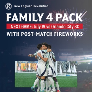 Join us on July 19 at Gillette Stadium as the @NERevolution take on Orlando City SC at 7:30 PM! Stick around after the final whistle for an amazing fireworks show ?. Don’t miss out, make sure to grab your Family 4 Pack today to save up to 33% off individual tickets! ?  #NERevs Link in bio! #sponsored