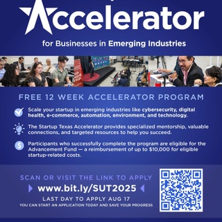 Brownsville’s economy thrives when bold ideas take root and grow. 

The Startup Texas Accelerator, hosted at the eBridge Center for Business & Commercialization, is your pathway to the knowledge, connections, and resources your startup needs to take the next step.

We’re looking for entrepreneurs who:
? Lead innovative companies in sectors such as cybersecurity, digital health, e-commerce, automation, environmental tech, or related industries.
? Have a clear business model and a minimum viable product (MVP) completed or nearly completed.
? Are actively seeking early-stage funding.
? Can commit 4–6 hours per week to program activities.

Participants benefit from:
? Expert-led workshops and hands-on learning.
? One-on-one mentorship tailored to your startup's needs.
? Pitch practice sessions to sharpen your message and delivery.
? Networking opportunities with local business leaders, peers, and potential investors.

Those who complete the accelerator become eligible for the Advancement Fund, which offers up to $10,000 in reimbursements for qualified business expenses.

Applications close August 17, 2025. The program runs September through December, ending with a Pitch Fest where you’ll present your startup to the community and potential investors.

Apply now: http://www.bit.ly/SUT2025 (Link In Bio!)

Powered by Brownsville Community Improvement Corporation (BCIC), Greater Brownsville Incentives Corporation (@greaterbrownsville), and UTRGV Entrepreneurship and Commercialization Center (@utrgv_ecc).