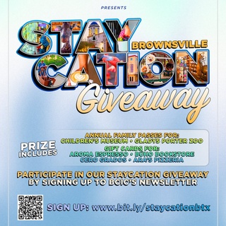 ☀️ Giveaway alert! ☀️
We’re giving away the ultimate Brownsville Staycation! ?
Family passes to the Children’s Museum and Gladys Porter Zoo + gift cards to Aroma Espresso, Cero Grados, Ara’s Pizzeria, and Búho Bookstore. 

All you have to do? Stay subscribed to our newsletter.

Already on the list? You’re in. Not yet? Sign up here: www.bit.ly/staycationbtx

? Last day to enter: May 28
? Winner announced: May 29