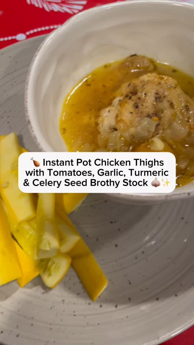 ? Instant Pot Chicken Thighs with Tomatoes, Garlic, Turmeric & Celery Seed Brothy Stock ?✨ (A GAPS-friendly, gut-healing meal!)

Busy but still want nutrient-dense, healing meals? This Instant Pot Chicken Thighs recipe is easy, flavorful, and packed with gut-supporting ingredients like meat stock, turmeric, and garlic. It’s the perfect meal for immune support, digestion, and reducing inflammation—all in one pot!

? Why This Meal is So Nourishing: ✔ Chicken Thighs – High-protein, collagen-rich & packed with healthy fats for gut health & skin support. ✔ Meat Stock – Hydrating, mineral-rich, and essential for healing digestion & reducing inflammation. ✔ Garlic & Turmeric – Anti-inflammatory & antimicrobial, boosting immune support & gut balance. ✔ Celery Seed & Oregano – Traditional gut-supporting spices that aid digestion & reduce bloating. ✔ Tomatoes – Loaded with lycopene & vitamin C for skin, heart & immune health.

? How It Comes Together: 1️⃣ Sear chicken thighs with aromatics for deep, rich flavor. 2️⃣ Deglaze with meat stock & tomatoes, add gut-healing spices. 3️⃣ Pressure cook for 35 minutes for tender, fall-off-the-bone goodness! 4️⃣ Serve with mashed cauliflower, roasted veggies, or summer squash ‘fries’ for a balanced, nutrient-packed meal.

? Want the full recipe with exact ingredient measurements? ? Comment “CHICKEN”, and I’ll send it to you!

#InstantPotRecipes #ChickenThighs #HealthyChickenRecipes #EasyDinnerIdeas #GutHealingFoods #GAPSRecipe #MeatStock #NutrientDenseEating #PaleoDinners #ImmuneBoostingFoods #AntiInflammatoryMeals #OnePotMeals #HolisticHealth #GlutenFreeDinners #Whole30Recipes #HealingFromTheInsideOut #SlowCookedGoodness