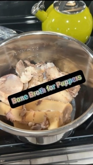 ? Whipped up a nourishing bone broth for my pups using 1 oxtail and 2 beef marrow bones, plus a mix of veggies and spices! ? Bone broth is amazing for dogs—it’s packed with collagen for joint health, helps support their digestive system, and is loaded with minerals for overall wellness. ?

I used frozen veggies I saved in reusable silicone bags before they went bad—broccolini, carrots, carrot tops, and beet greens. ? Broccolini and carrots are great for eye health and a shiny coat, while carrot tops and beet greens add a boost of vitamins and fiber for a happy tummy. ??

I also added fresh celery and garlic, which are fantastic for their immune system, and a dash of dried turmeric and peppercorns for anti-inflammatory benefits. ?✨ Turmeric is a natural anti-inflammatory, and peppercorns help with absorption. Celery is great for hydration and joint health, and garlic supports heart health and fights off infections. ?

Check out my Amazon link in bio for the reusable silicone bags I used to store all those veggies!  So much better than using plastic! ?♻️