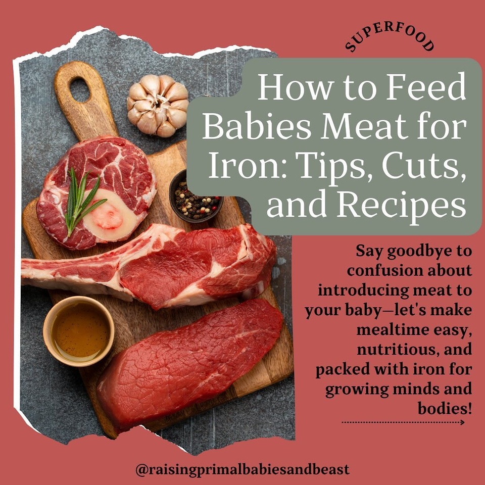 Introducing meat to your baby is one of the most nourishing steps you can take! Packed with protein, healthy fats, and iron, it supports growth, brain development, and a strong gut. But did you know not all cuts are equal? Some are much better for your baby’s needs—especially dark meat like chicken thighs or drumsticks. Here’s why!

Why Meat is Essential for Babies

? Iron Power: Babies’ iron stores drop around 6 months, and iron-rich foods are crucial for brain development, energy, and immunity. Meat provides heme iron—the most absorbable form. ? Gut Health Boost: Cuts close to the bone, like thighs or drumsticks, are rich in collagen and gelatin, which support a strong gut lining and digestion. ? Healthy Fats: Dark meat contains more healthy fats than lean cuts like chicken breast, helping your baby absorb vital nutrients like vitamins A, D, E, and K while fueling brain development.

Why Dark Meat is Better Than Breast Meat

* Iron & Nutrient Density: Dark meat offers higher levels of heme iron, zinc, and B vitamins compared to breast meat. These nutrients are critical for your baby’s development and immune system.
* Healthy Fats for Growth: The natural fats in dark meat provide sustained energy and aid in brain growth, while breast meat is leaner and less nutrient-dense.
* Tender & Juicy: Dark meat is naturally tender and flavorful, making it easier for babies to chew and digest. Breast meat, while a great source of protein, can be drier and less appealing for little ones.

Best Cuts for Babies

? Chicken & Turkey Thighs and Drumsticks: These cuts near the bone are nutrient powerhouses, rich in collagen, iron, and healthy fats. ? Beef Short Ribs or Chuck Roast: Full of iron and collagen, these cuts are ideal for slow cooking, making the meat tender and easy to shred. ? Lamb Shoulder or Leg: Packed with iron and zinc to support growth and immunity.

Iron Absorption Tips

? Pair with Vitamin C ? Avoid Calcium at the Same Meal

✨ Comment “MEAT” for recipes and ideas to keep your baby nourished with these nutrient-packed cuts! ?
