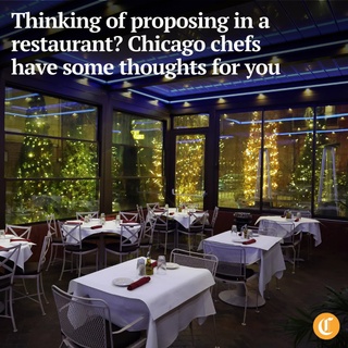 This time of year, romance and all its seasonal trappings are everywhere — heart-shaped candy boxes and cuddly teddy bears, anyone? But while Valentine’s Day comes only once a year, true love isn’t limited to one day.
The same limitless scope can be said of restaurant wedding proposals. From a casual pizza joint along the Chicago River and a two-Michelin-starred fine-dining spot to everything in between, saying “I do” is as popular as ever at Chicago restaurants. So popular, in fact, that one restaurant has created its own proposal package.

Tap on our bio link to read more.

——

Photo 1: The tented patio at Mart Anthony’s (@@eatmartanthonys) is a cozy heated permanent structure. “It’s really romantic so I guess it’s influencing people to propose,” said part owner Michael Campo.

Photo 2: The terrace at Miru (@mirurestaurant), a Japanese restaurant at the St. Regis Hotel, overlooks the Chicago River.

Photo 3: Jacob Courtney proposes to Mia Goshroy at Miru.

? Lisa Shames / for the Chicago Tribune
? Terrence Antonio James and E. Jason Wambsgans / Chicago Tribune / @ejwamb
:camera: Miru