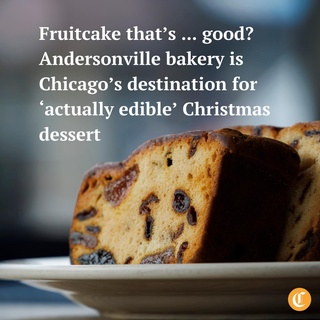 Although not as bad as getting a lump of coal in your stocking, fruitcake may be considered one of the more undesirable items people receive during the holiday season.⁠
⁠
The notoriously dry dessert made with dried or candied fruits such as pineapple, cranberries and apricot is usually the butt of Christmas jokes of doorstop repurposing or future regifting.⁠
⁠
But for Dan McCauley, owner of A Taste of Heaven bakery and devoted fruitcake evangelist, the holiday delicacy gets way more ridicule than it deserves. For nearly three decades, he’s been spreading the gospel of good fruitcake, offering his own “actually edible” version at his Andersonville bakery. And it seems to be working.⁠
⁠
McCauley’s version is light in color, similar to a pound cake, and the fruit is cut in distinguishable chunks, rather than minced. It’s moist enough to not require soaking in rum or brandy, and popular enough to have customers place their order as early as Halloween.⁠
⁠
“We sell probably 50 a week,” McCauley said.⁠
⁠
Tap the link in our bio to learn how fruitcake became a traditional holiday gift in the United States and more. (Armando L. Sanchez / Chicago Tribune / @mandophotos)⁠