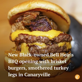 One of the hottest trends in barbecue is coming to a new restaurant in Chicago.⁠
⁠
Bell Heir’s BBQ (@bellheirsbbq), opening Friday in the Canaryville neighborhood, will indeed offer iconic Chicago-style rib tips as a signature dish, but Houston-style smoked turkey legs smothered in baked macaroni and cheese too.⁠
⁠
The Black-owned business is a first for owner Tyris Bell, but he’s no novice in the restaurant industry: Bell helped open and manage the award-winning Luella’s Southern Kitchen in Lincoln Square for his brother, chef and owner Darnell Reed.⁠
⁠
"My goal is that Bell Heir’s BBQ will rise above the crowd of Chicago barbecue joints and be considered one of the best,” Bell said.⁠
⁠
Tap the link in our bio for more on what they'll be serving, including the barbecue brisket cheeseburger, shown here.⁠
⁠
?Louisa Chu / Chicago Tribune / @louisachu1⁠
?Curtis Handley / Bell Heir’s BBQ