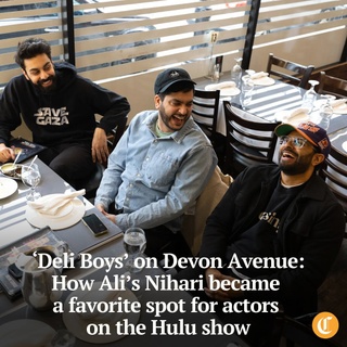 In a room full of Pakistanis, “I love nihari” is as obvious a statement as “I like pizza” is to some people.

So last March, when “Deli Boys” actor Saagar Shaikh announced during dinner at Ali’s Nihari & BBQ that it was his “absolute favorite dish,” he wasn’t trying to sell creator and Executive Producer Abdullah Saeed, co-star Asif Ali or myself on nihari. We knew, writes Tribune food reporter Ahmed Ali Akbar. And the rest of the cast of “Deli Boys” knew, because Shaikh kept bringing them to eat it at table 13 at Ali’s Nihari, up front by the glass overlooking the hustle and bustle of Devon Avenue.

Nihari is nihari and it is worthy of obsession. Shaikh was explaining the lunacy that kept him coming back to this particular restaurant, to eat this particular nihari, sometimes traveling an hour from a long day of work on set.

Tap on our bio link to read more.

——

Photo 1: Saagar Shaikh (left) chats with Deli Boys Abdullah Saeed (center) and co-star Asif Ali (right) during a dinner at Ali’s Nihari & BBQ in the West Ridge neighborhood March, 31, 2024. 

Photo 2: Saagar Shaikh, left, eats dinner with “Deli Boys” creator and Executive Producer Abdullah Saeed as he scoops vegetables onto his plate during a dinner at Ali’s Nihari & BBQ in the West Ridge neighborhood on March 31, 2024.

? Ahmed Ali Akbar / Chicago Tribune
? Talia Sprague / for the Chicago Tribune