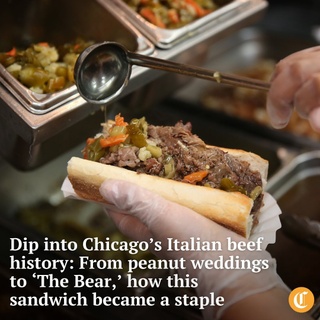 Every great city deserves an easily identifiable sandwich of its own. Whether it’s the Philadelphia cheesesteak or the New Orleans po’boy, a gut-busting sandwich is a matter of civic pride.

When most people think of Chicago’s sandwich of choice, the first answer is usually the Italian beef sandwich. (Unless you are one of those people who thinks a hot dog is a sandwich.) After all, you can find one in most neighborhoods, and locals love to argue relentlessly about where to find the best. The popularity of the sandwich has only grown recently thanks to “The Bear,” an FX show that follows a fine dining chef who has to return to his family’s Italian beef stand.

But looking through the Tribune’s archives, it’s a bit shocking to find that the Italian beef hasn’t been the obvious sandwich choice for that long. Unlike barbecue, which shows up in the archives all the way back in the 1850s, the Italian beef doesn’t even make an appearance until the 1950s.

Tap on our bio link to read more.

-----

Photo 1: A worker makes an Italian beef sandwich at Portillo’s in Chicago in 2014.

Photo 2: The Original Mr. Beef, where exteriors for the show “The Bear” were filmed, is seen on North Orleans Street in River North on Dec. 19, 2022.

Photo 3: John P. Harding’s famous corned beef sandwiches are sold at a booth at the Food Show, circa 1925.

? Nick Kindelsperger / Chicago Tribune
? E. Jason Wambsgans and Brian Cassella / Chicago Tribune / @ejwamb and @briancassella
? Chicago Herald and Examiner