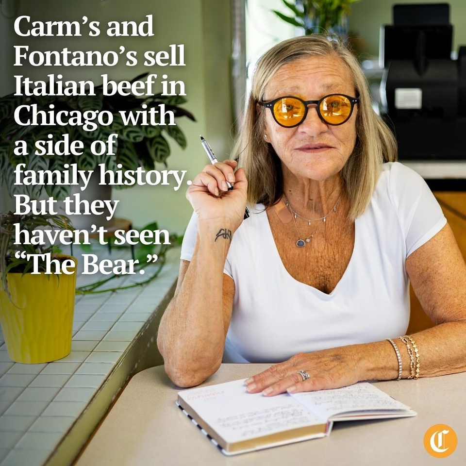 “Never heard of ’The Bear,’” Mary Fontano said, the smell of giardiniera and salted meat in the air in Little Italy. She is a co-owner of the original Fontano’s Subs on Polk Street, alongside her brother, Neil Fontano. The family business has been a fixture of this otherwise residential block for nearly 100 years. She turned to the customers lined up to pay for their Italian beefs.

“You hear about ’The Bear?’” she asked a man in a reflective construction vest holding a wrapped sandwich.

“’The Bear?’” the customer asked. “What’s that?”
Food spaces all across Chicago seem to be buzzing about the show. But not here.

In FX’s “The Bear,” a major question is how family-owned restaurants survive the intense stress and conflict of the kitchen. In the intertwined stories of Fontano’s and its cousin establishment, Carm’s Beef and Italian Ice, there are parallels worth considering, even as the staff keeps a healthy distance from the show.

Tap on our bio link to read more.

——

Photo 1: Owner Mary Fontano, 63, sits with her journal at Fontano’s Subs in Chicago on July 25, 2024. Fontano is retired but still comes into the shop during the summer and sits by the register, journaling and enjoying the company of the customers. Her father did the same when he retired from his role at the shop. “My dad always liked to have a Fontano in the store,” she said.

Photo 2: Italian beef with homemade giardiniera and french fries at Carm’s Beef and Italian Ice.

Photo 3: The pot roast sandwich at Fontano’s Subs.

? Ahmed Ali Akbar / Chicago Tribune
? Tess Crowley / Chicago Tribune