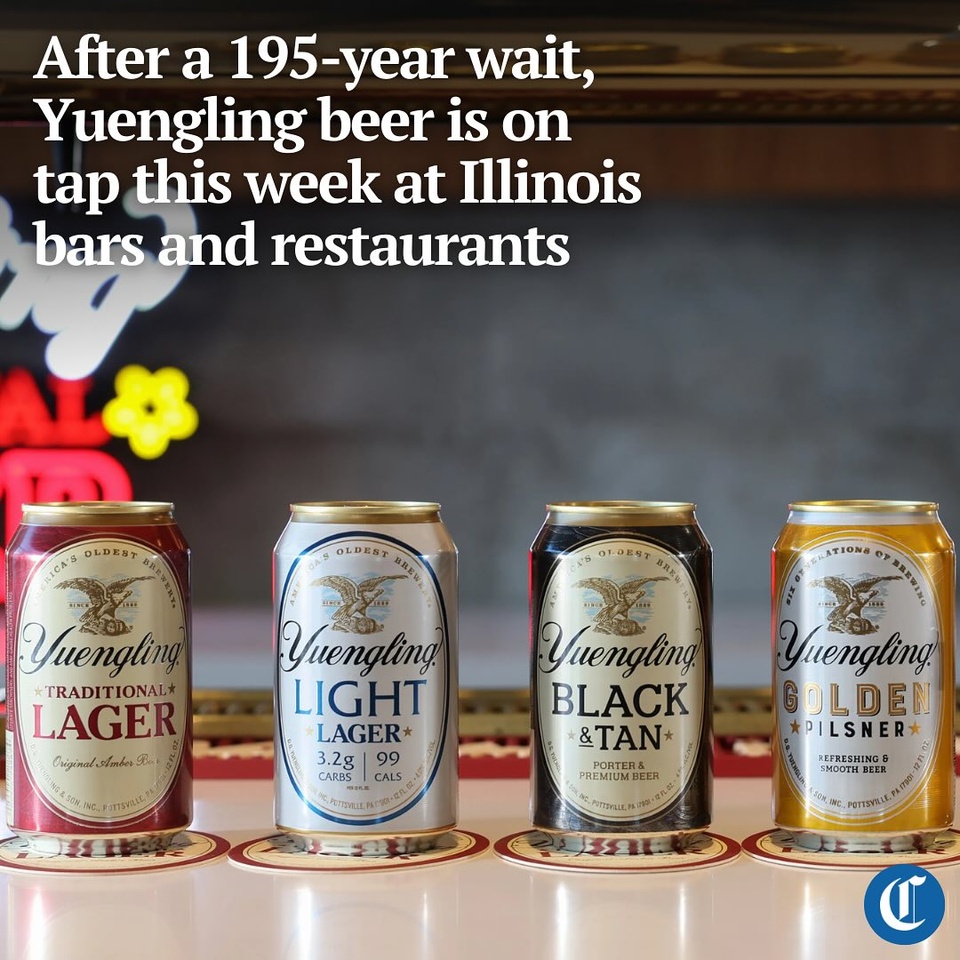 The nearly two-century wait is finally over. Yuengling beer, the pride of Pottsville, Pennsylvania, and the oldest brewery in America, is now on tap in Chicago.

About 2,000 bars and restaurants across the state can now pour the regional favorite, which for the first 195 years of its history was unavailable in Illinois — except for some grassroots interstate bootlegging.

Now the biggest challenge may be trudging out in the cold, finding Yuengling at your local watering hole, and, for newbies, pronouncing the name. It’s “Ying-Ling.”

Tap on our bio link to read more.

——

Photo 1: In March, Yuengling will launch package sales at Illinois retailers with its full portfolio in cans and bottles, including Light Lager, Black & Tan and Golden Pilsner.

Photo 2: The Yuengling Traditional Lager from Pennsylvania-based Yuengling Brewery will be available in Chicago starting Jan. 27, 2025.

Photo 3: Debbie Yuengling, a sixth-generation family owner at the brewery, poses with the Yuengling Traditional Lager and Yuengling Flight at Chicago Beverage Systems on Jan. 23, 2025.

? Robert Channick / Chicago Tribune
? John J. Kim / Chicago Tribune / @johnkimpictures