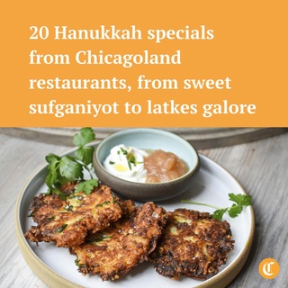 Hanukkah, the Jewish Festival of Lights, runs from Dec. 18-26 this year, chasing away the winter chill with nightly candle lighting and hearty meals with an emphasis on fried food.⁠
⁠
Restaurants and bakeries throughout the Chicago area are making celebrating easier by serving up traditional holiday fare such as potato latkes and sufganiyot (fried jelly doughnuts) for dine-in or as part of to-go packages for gatherings at home.⁠
⁠
Tap the link in our bio for Hanukkah specials and events in Chicagoland, or kick off the party early with a wild pop-up named for a line in Adam Sandler’s “The Chanukah Song.” Photo by @abarestaurant showing latkes.⁠