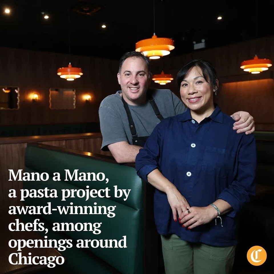 Mano a Mano, a new pasta project by award-winning chefs Hsing Chen and Doug Psaltis, will open soon in the Logan Square neighborhood.

“It’s a little pasta and wine joint,” Psaltis said.

The new Italian restaurant is located next door to Andros Taverna, their critically acclaimed Greek restaurant on Milwaukee Avenue, which was named Best Restaurant in the Tribune’s 2022 Reader’s Choice Food Awards.

“We really love the community in Logan Square,” Chen said. They’re surrounded by small independent restaurants, she added, all supportive of one another. “It feels almost like a small town within a big city.”

Tap on our bio link to read more.

——

Photo 1: Chef-owners Doug Psaltis and Hsing Chen are shown in their restaurant Mano a Mano, 2534 N. Milwaukee Ave. in Chicago, on June 20, 2024.

Photo 2: Mano a Mano’s pasta carbonara.

Photo 3: A Negroni cocktail at Mano a Mano.

Photo 4: Terrazzo cheesecake.

? Louisa Kung Liu Chu / Chicago Tribune
? Terrence Antonio James / Chicago Tribune