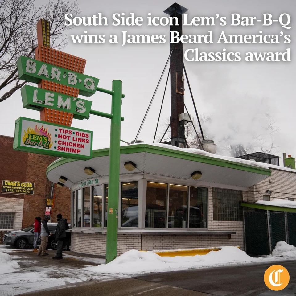 The James Beard Foundation on Wednesday named the recipients of its America’s Classics Awards, meant to recognize “locally and independently owned restaurants with timeless appeal.” Among the six honorees from across the country is the oldest Black-owned barbecue restaurant in Chicago, Lem’s Bar-B-Q.

The South Side family-owned staple opened in 1954 when brothers Bruce and Myles Lemons opened shop on 59th and State streets. In 1968, they added the now-iconic location in the Chatham neighborhood, which was run by their younger brother, James Lemons. His daughter, Carmen Lemons, is now the owner of Lem’s Bar-B-Q and has continued the tradition with help from longtime friends and her nephews.

“Lem’s Bar-B-Q is truly honored and grateful,” Carmen said, celebrating the restaurant’s win in the Great Lakes category for the America’s Classics award.

For the award, the James Beard Foundation looks for restaurants that are beloved in their region for “food that reflects the character and cultural traditions of its community.” Lem’s Bar-B-Q is the fifth Chicago restaurant to win the award. Previous winners were Sun Wah in 2018, Calumet Fisheries in 2010, Tufano’s Vernon Park Tap in 2008 and The Berghoff in 1999.

Tap on our bio link to read more.⁠

——⁠

Photo 1: Lem’s Bar-B-Q, in Chicago’s Chatham neighborhood.
Photo 2: Rib tips at Lem’s Bar-B-Q.
Photo 3: The aquarium smoker at Lem’s Bar-B-Q.

? Zareen Syed / Chicago Tribune
?️ E. Jason Wambsgans / Chicago Tribune