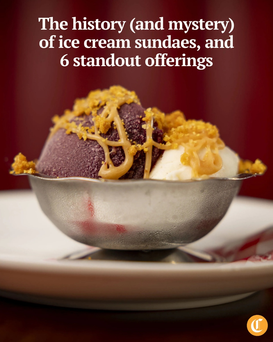 The origin story behind the ice cream sundae comes swirled with mystery, history, as well as chocolate and even a cherry on top.⁠
⁠
Whatever the story, the ice cream sundae lives on, with old-fashioned chocolate and cherry, which you can find at Margie’s Candies with lots of whipped cream, of course, to more modern creations made by top chefs around Chicago.⁠
⁠
Tap on our bio link to read more.⁠
⁠
-----⁠
Photo 1: The seasonal sundae with salted vanilla gelato, blueberry sorbet, cornbread toffee and buttermilk caramel at Void (@void_chicago) in the Avondale neighborhood.⁠
⁠
Photo 2: The Dark Chocolate Citrus Sundae at Monteverde Restaurant and Pastificio (@monteverdechi) on July 8, 2025.⁠
⁠
Photo 3: The Dubai sundae at Karak Café (@karakcafe_illinois) in Lisle is seen on July 17, 2025. The ice cream dessert features scoops of vanilla drizzled with chocolate and pistachio cream.⁠
⁠
? Louisa Kung Liu Chu, Kayla Samoy, Ahmed Ali Akbar, Zareen Syed and Lauryn Azu / Chicago Tribune⁠
?️ Brian Cassella, E. Jason Wambsgans and Zareen Syed / Chicago Tribune / @briancassella and @ejwamb⁠
