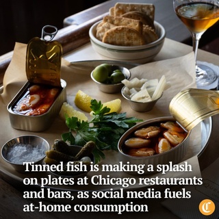 Chicagoans have fallen in love with imported and, more recently, domestic cans of seafood.

Whether it’s tuna belly in olive oil, clams in brine, curry-infused mackerel or a number of other offerings, quality tinned seafood can now be found at local supermarkets, specialty shops, and on restaurant and bar menus.

Tap on our bio link to read more.

——

Photo 1: Tinned seafood offerings at Queen Mary Tavern (@queenmarytavern) in the Ukrainian Village neighborhood, Aug. 14, 2024.

Photo 2: Queen Mary Tavern general manager Dan Smith plates an arrangement of tinned seafood.

Photo 3: Tinned seafood offerings at Queen Mary Tavern.

? Lisa Shames / for the Chicago Tribune
? E. Jason Wambsgans / Chicago Tribune / @ejwamb