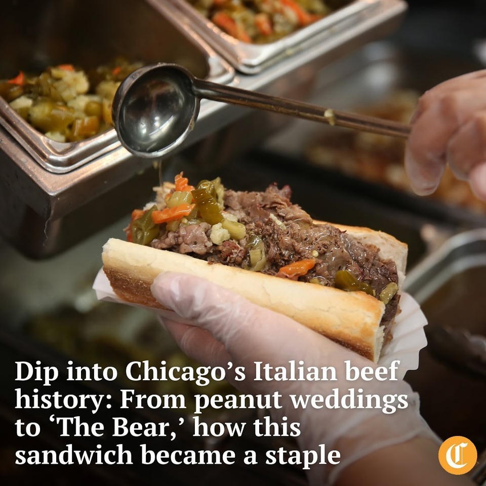 Every great city deserves an easily identifiable sandwich of its own. Whether it’s the Philadelphia cheesesteak or the New Orleans po’boy, a gut-busting sandwich is a matter of civic pride.

When most people think of Chicago’s sandwich of choice, the first answer is usually the Italian beef sandwich. (Unless you are one of those people who thinks a hot dog is a sandwich.) After all, you can find one in most neighborhoods, and locals love to argue relentlessly about where to find the best. The popularity of the sandwich has only grown recently thanks to “The Bear,” an FX show that follows a fine dining chef who has to return to his family’s Italian beef stand.

But looking through the Tribune’s archives, it’s a bit shocking to find that the Italian beef hasn’t been the obvious sandwich choice for that long. Unlike barbecue, which shows up in the archives all the way back in the 1850s, the Italian beef doesn’t even make an appearance until the 1950s.

Tap on our bio link to read more.

-----

Photo 1: A worker makes an Italian beef sandwich at Portillo’s in Chicago in 2014.

Photo 2: The Original Mr. Beef, where exteriors for the show “The Bear” were filmed, is seen on North Orleans Street in River North on Dec. 19, 2022.

Photo 3: John P. Harding’s famous corned beef sandwiches are sold at a booth at the Food Show, circa 1925.

? Nick Kindelsperger / Chicago Tribune
? E. Jason Wambsgans and Brian Cassella / Chicago Tribune / @ejwamb and @briancassella
? Chicago Herald and Examiner