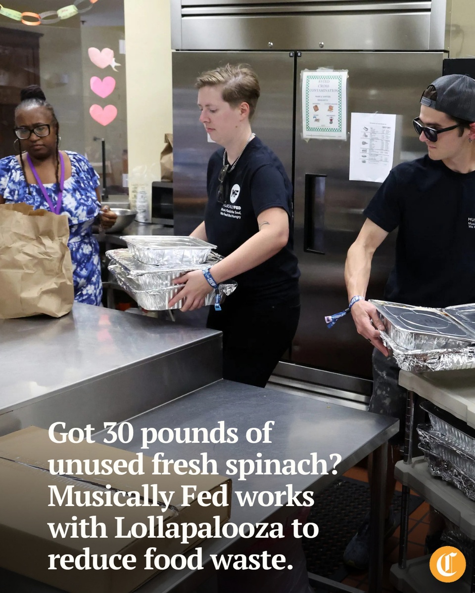 While festivalgoers swarmed Grant Park over four days at Lollapalooza and artists graced the stages, caterers behind the scenes set up their extensive lineup of gourmet VIP meals to feed the performers and their crews each day. ⁠
⁠
But a lot of that food goes to waste, said Maria Brunner, founder of Musically Fed, a national nonprofit that partners with the music industry to fight food insecurity. ⁠
⁠
“Right now, as we speak, 20 hotel pans are being taken to Centro Romero — there’s some chicken and some sides,” Brunner said last week. “And the interesting thing about outlets like this is they’ll double it. They’ll use magic to turn it into a lot of food.” ⁠
⁠
During Lollapalooza, Musically Fed and its volunteer team were on-site each day to collect, organize and distribute unused food to organizations supporting unhoused individuals, veterans, women in crisis and low-income families — including Centro Romero, Deborah’s Place, Pacific Garden Mission, Care For Real and Lincoln Park Community Services. ⁠
⁠
Tap on our bio link to read more.⁠
⁠
-----⁠
⁠
Photo 1: Ravinia Williams, left, a manager at Deborah's Place, watches as volunteers from Musically Fed drop off uneaten food, originally provided to musicians and crews at the Lollapalooza festival, on July 31, 2025, at a Deborah's Place supportive housing facility near Chicago’s Lincoln Park.⁠
⁠
Photo 2: Musically Fed volunteers Kat Nutter, from left, Lauren Nutter, Hunter Adams and John Hozack bring uneaten food to Deborah's Place.⁠
⁠
? Zareen Syed / Chicago Tribune⁠
?️ Terrence Antonio James / Chicago Tribune