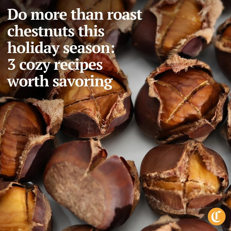 Martin Sorge rang his own bell when he roasted chestnuts for the first time last year and couldn’t stop eating them as he pried their shells off. Fresh out of the oven, they’re sweet and creamy, more starchy than fatty, and have a flavor reminiscent of sweet potato and sweet corn, with notes of nutmeg and the texture of a chickpea.

Their subtly sweet yet complex flavor stands on its own, and chestnuts fit snugly into sweet and savory dishes. Today, Martin Sorge (@martinsorge) has three recipes that build on one another. First, he slow-roasts chestnuts. Second, he transforms roasted chestnuts into a sweetened chestnut cream that can be spread on toast or spooned right into your maw. Finally, he uses that chestnut cream to make a festive chestnut Bundt cake drizzled with chocolate glaze — a perfect conversation-starter dessert for a holiday gathering.

Tap on our bio link to read more.

——

Photo 1: Roasted Michigan chestnuts on Dec. 10, 2024, in Chicago.

Photo 2: Martin Sorge’s chestnut cream which includes pureed Michigan chestnuts, sugar, vanilla and armagnac.

Photo 3: Martin Sorge’s chestnut and brown butter pound cake adorned with chocolate glaze and chopped chestnuts.

? Martin Sorge / for the Chicago Tribune
? Stacey Wescott / Chicago Tribune / @staceywescott27