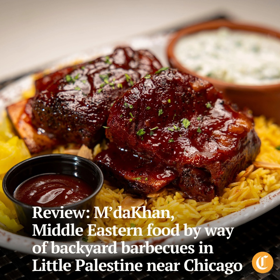 M’daKhan, a Middle Eastern restaurant in Bridgeview, specializes in great halal smoked and grilled meats, inspired by lifetimes of backyard barbecues in Little Palestine.⁠
⁠
“We have all the traditional Mediterranean dishes,” owner Muhammad Baste said of their silky hummus, crunchy falafel and house-made pita. “Then we have the charred, grilled meat,” he added of the tender kebabs.⁠
⁠
M’daKhan, however, translates to smoked in Arabic, he said, and the restaurant is best known for its smoked meats.⁠
⁠
At M’daKhan, you’ll find an Ole Hickory Pits commercial smoker out back, constantly cooking beef ribs and brisket, lamb shanks and necks, and chicken wings.⁠
⁠
Tap on our bio link to read more.⁠
⁠
-----⁠
⁠
Photo 1: The smoked beef ribs on April 3, 2025, at M'daKhan (@mdakhanusa), a new-generation Palestinian restaurant in Bridgeview. ⁠
⁠
Photo 2: The exterior of M'daKhan.⁠
⁠
Photo 3: Meats are grilled inside the restaurant.⁠
⁠
Photo 4: Fresh pita bread comes out of the oven.⁠
⁠
Photo 5: Diners sit for lunch on April 3, 2025.⁠
⁠
? Louisa Kung Liu Chu / Chicago Tribune⁠
?️ Brian Cassella / Chicago Tribune / @briancassella⁠
⁠
