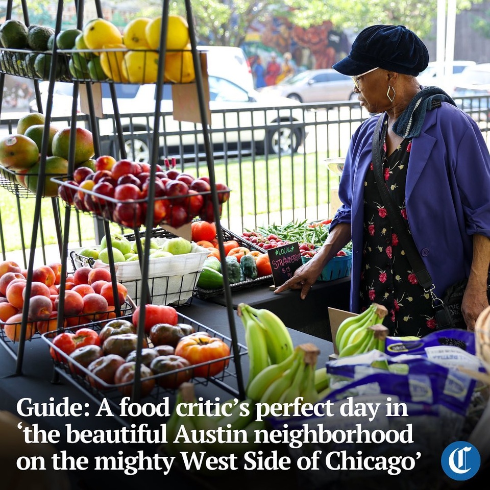 Veah Larde was destined for the role she took over this year.

“I tell people all the time, I’m from this dirt. I’m an Austin girl, born and raised,” Larde said. The chef and resident of the West Side Chicago neighborhood put her busy catering business on hold to take over as manager of Austin Town Hall Market for the season.

“I’ve seen the different transitions that the neighborhood has gone through,” she said.

During his inaugural address, Mayor Brandon Johnson called their home turf “the beautiful Austin neighborhood on the mighty West Side of Chicago.” Yet he added, “And the very fact that the mayor of Chicago lives in one of the most disinvested and violent communities in the city, it shows us what’s possible. So let’s not be discouraged by what it is, let’s make sure that we never stop imagining of what it could be.”

Tap on our bio link to meet the people behind this food-focused guide to a perfect day in Austin.

-----

Photo 1: Kathryn Holmes shops at the Forty Acres Fresh Market stall at the Austin Town Hall City Market on Aug. 24, 2023.

Photo 2: Gloria Johnson spoons macaroni and cheese into a container for an order at MacArthur’s Restaurant.

Photo 3: Owner Chamille Weddington in Schweet Cheesecake on Aug. 24, 2023.

Photo 4: The F.R. Schock House, at 5804 W. Midway Park.

Photo 5: Klaudia Farmas, left, helps Cathy Morris at the Windy City mushroom stall at the Austin Town Hall City Market on Aug. 24, 2023.

Photo 6: Market manager Veah Larde at the Austin Town Hall City Market.

? Louisa Chu / Chicago Tribune / @louisachu1
? Eileen T. Meslar and Chris Sweda / Chicago Tribune