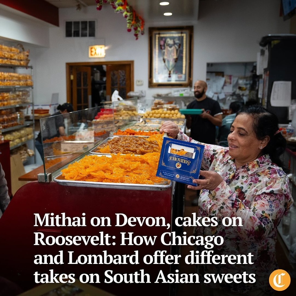 There was once a time when a stretch of Devon Avenue was the only place in Chicago to go for South Asian foods and groceries, from halal and vegetarian to chai and nihari. But as the immigrant communities grew and some residents left their initial landing area, the suburbs increasingly developed their own ecosystems — and their unique takes on desi desserts.

Now, a stretch of Roosevelt Road in the western suburb of Lombard has become a food nexus of its own. Changing tastes amongst young desis, people of South Asian descent, have led to a growth of shops run by millennial and Gen Z business owners offering desserts with a South Asian influence and halal certification.

But notably missing are the full counters of mithai, the colorful sweets found across the Indian subcontinent. These sweets play an important social role for many cultural and religious groups in South Asia. Mithai, passed out at weddings, festivals and births, is a symbol of welcome and celebration. And the widest range of mithai in the Midwest is likely still found on Devon Avenue.

Tap on our bio link to read more.

——

Photo 1: Dina Sukhadia helps customers at the sweets counter at Sukhadia’s Sweets and Snacks (@sukhadiasweetschicago) on Devon Avenue on Oct. 30. 2024.

Photo 2: Fresh jalebi is coated in rose sugar syrup at Sukhadia’s Sweets and Snacks.

Photo 3: Mango barfi from Sukhadia’s Sweets and Snacks.

Photo 4: Kaju katli at Sukhadia’s Sweets and Snacks.

Photo 5: Co-owner Sumaiya Vahora loads Pecan Sticky Buns into the bakery case at Sweet Reserve Bakery & Cafe (@sweetreserve_bakery_cafe) in Lombard on Oct. 18, 2024.

Photo 6: Ras malai macarons are placed in the display case at Sweet Reserve Bakery & Cafe.

? Ahmed Ali Akbar / Chicago Tribune
? E. Jason Wambsgans and Stacey Wescott / Chicago Tribune / @ejwamb and @staceywescott27