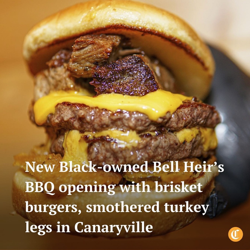 One of the hottest trends in barbecue is coming to a new restaurant in Chicago.⁠
⁠
Bell Heir’s BBQ (@bellheirsbbq), opening Friday in the Canaryville neighborhood, will indeed offer iconic Chicago-style rib tips as a signature dish, but Houston-style smoked turkey legs smothered in baked macaroni and cheese too.⁠
⁠
The Black-owned business is a first for owner Tyris Bell, but he’s no novice in the restaurant industry: Bell helped open and manage the award-winning Luella’s Southern Kitchen in Lincoln Square for his brother, chef and owner Darnell Reed.⁠
⁠
"My goal is that Bell Heir’s BBQ will rise above the crowd of Chicago barbecue joints and be considered one of the best,” Bell said.⁠
⁠
Tap the link in our bio for more on what they'll be serving, including the barbecue brisket cheeseburger, shown here.⁠
⁠
?Louisa Chu / Chicago Tribune / @louisachu1⁠
?Curtis Handley / Bell Heir’s BBQ