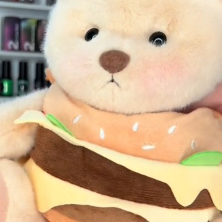 Get the same manicure with your hamburger bear!??? #getahugco #bears #plushies #toy #handmade #nails #hamburger #hamburgeroutfit #hamburgerbear