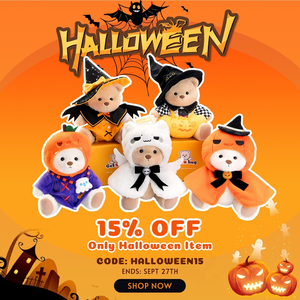 ? Halloween Special Discount! ??️

Halloween is coming soon, and to make you even happier, we’ve prepared a special discount event just for you! Hurry and grab your favorite Halloween items!

? Discount Information:

15% OFF on Halloween items
Use code: HALLOWEEN15

#Getahug#GetahugHalloween#Halloweenbear#teddybear#bearlover#plushies#fluffy#HalloweenDiscount#Halloween2024#HalloweenSale#TreatYourself#HalloweenCostumes#HalloweenStyle#HalloweenDecor#TrickOrTreat#SpookySeason