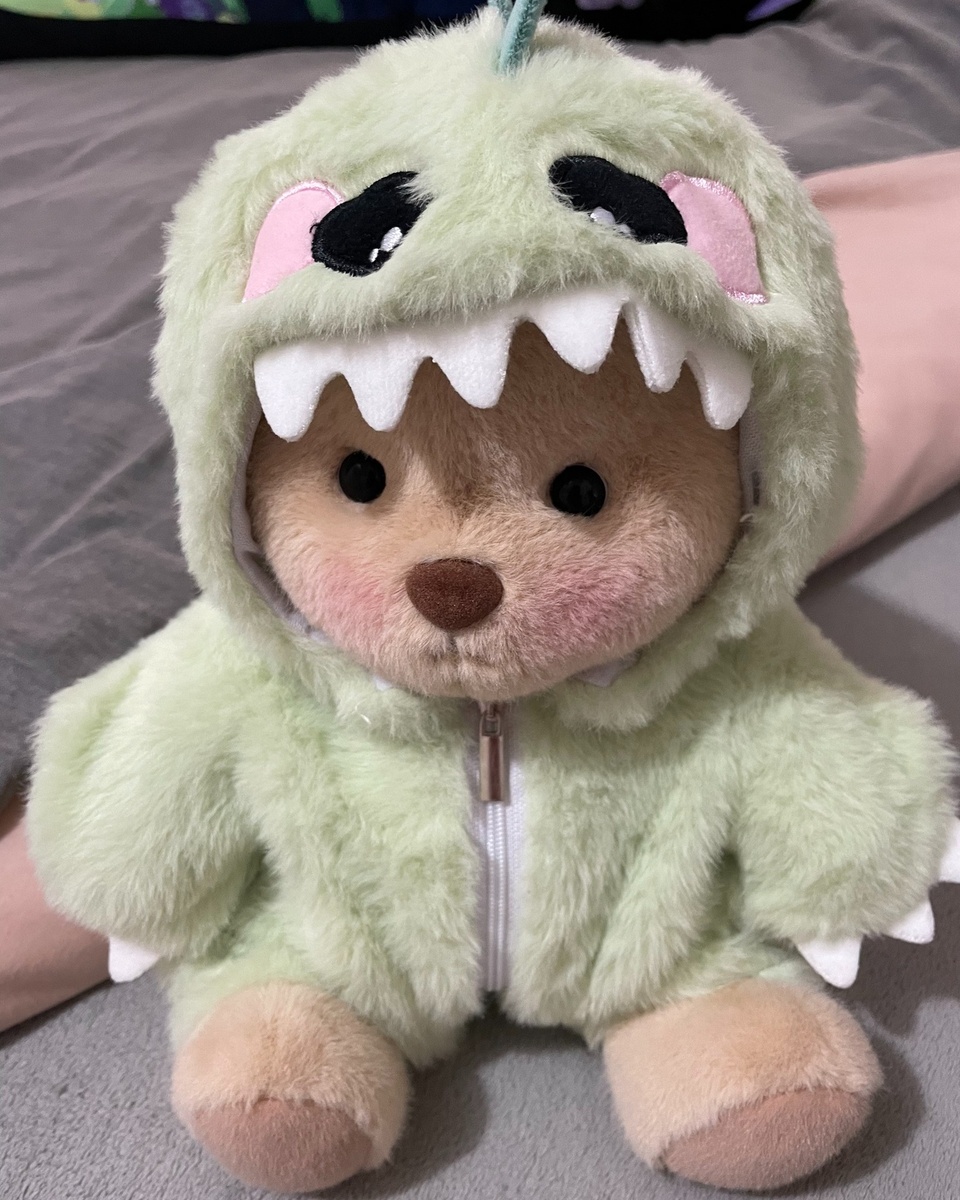 Do you love me???? #getahug #bear #dinosaur #fluffy #bedroomdecor #collect #stuffed #plushies