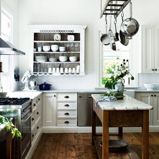 At Willow Farm Homestead, the French-provincial style kitchen is an entertainer’s dream. The wall shelves were an upcycled find, and the freestanding island (where plenty of family treats have been baked over the years) is topped with dreamy marble. ⁠
⁠
The home, which dates back to 1920, was extensively renovated in 2006 and today forms part of the Willow Farm estate, a popular destination for weddings, events and yoga and wellness retreats. ⁠
⁠
Tap the link in our bio to explore 30 inviting country kitchens.⁠
⁠
Photography: @brigidarnottphotography⁠
Styling: @miss_ness_tay⁠
⁠
#countrykitchen #classickitchen #marblekitchen #frenchprovincialstyle #frenchprovincialkitchen