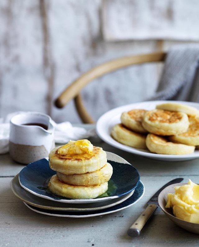 The humble #crumpet is staging quite the comeback, but we're not talking about the kind you'd find on a supermarket shelf. Homemade crumpets slathered with good-quality butter and honey will, quite literally, change your life. The best part? You can easily make them yourself. Tap the link in our bio for a simple recipe to try this weekend. ⁠
⁠
Photography: @bendearnley⁠
⁠
#crumpets #breakfast 