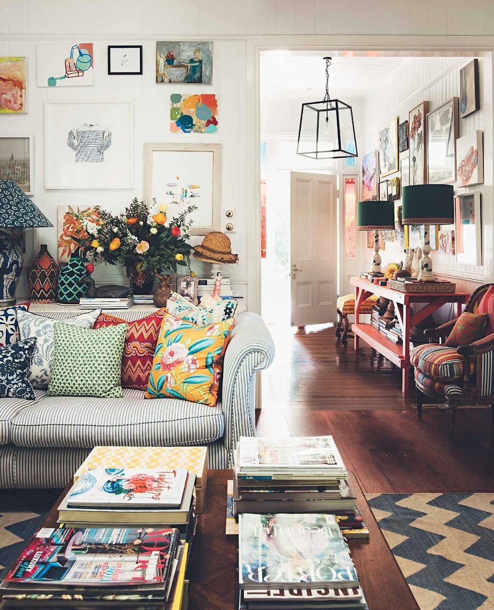 Renowned interior and textile designer, Anna Spiro's 1880s Queenslander home is much like her style – layered, colourful and unpredictable.⁠
⁠
"Imagination and cleverness come when you have a room of furniture that doesn't match," Anna declares. "Sometimes people use too many pieces from the same collection — how uninteresting and boring!"⁠
⁠
Step inside via the link in bio.⁠
⁠
Photography: Jared Fowler⁠
⁠
#annaspiro #eclecticinterior #countryinterior #colourfulinterior