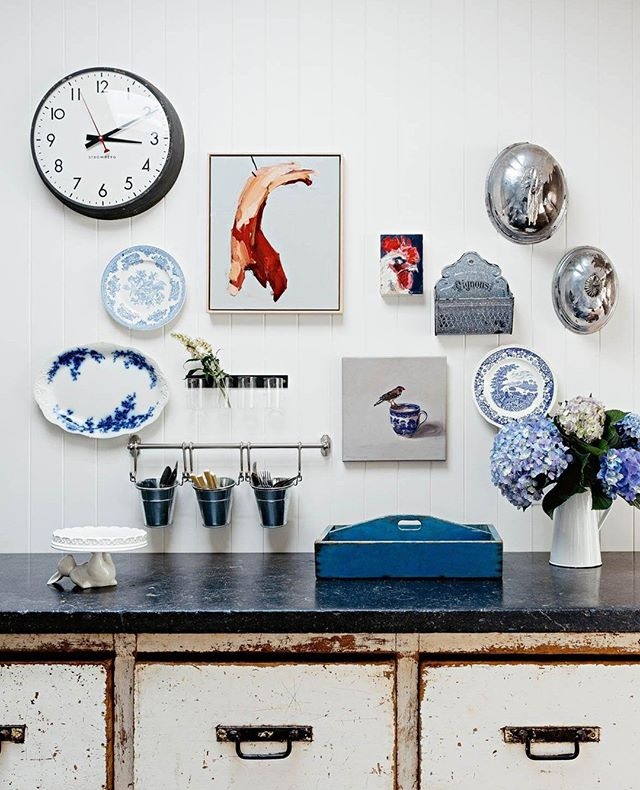 Sometimes a group of simple things can make a grand display. At the home of winemakers Peter and Hannah Logan of @logan_wines, vintage china, silver cloches and artworks hang above a rustic sideboard. Hannah worked closely with interior stylist @megan_morton to ensure that her "million ideas" wouldn’t overwhelm the space. To see the rest of the home, which is brimming with pops of vibrant colour, click the link in bio. ⁠
⁠
#interiordecor ⁠
#countryliving ⁠
#renovation ⁠
#decoration⁠
⁠
Words: Catherine McCormack⁠
Photography: @felix_forest