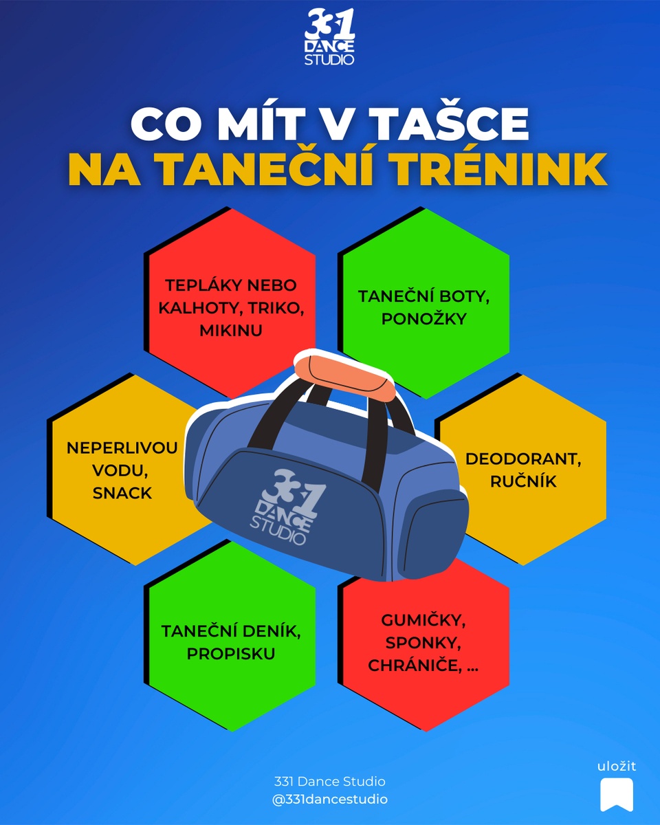 ❓ Co mít v tašce na taneční trénink? 😊⁠
⁠
✅ Tepláky nebo kalhoty, triko, mikinu ⁠
✅ Taneční boty, ponožky ⁠
✅ Neperlivou vodu, snack ⁠
✅ Ručník, deodorant ⁠
✅ Taneční deník, propisku ⁠
✅ Gumičky, sponky, chrániče, atd.  ⁠
⁠
❓A co nosíš v tašce nebo baťohu ty? ⁠
👉 Dej nám vědět do komentářů. ⁠
⁠
Jestli se ti tento příspěvek líbí ⤵️⁠
⁠
❤️ dej mu lajk ⁠
💟 sdílej ho⁠
🏷 sleduj @331dancestudio ⁠
⁠
Nebo si s námi přijď rovnou zatancovat ⤵️⁠
⁠
✅ Taneční lekce v Olomouci: ⁠
👉 www.331.cz/olomouc 👈⁠
⁠
✅ Taneční lekce v Praze:⁠
👉 www.331.cz/praha 👈⁠
⁠
#331dancestudio #tanecolomouc #tanec #tance #tanecniskola #tanecnistudio #tanecnitipy #tipyprotanecniky #tancovani #tanecni #taneční #dnestancim #dnestancujem #tanecnik #tanečník #tanecnice #tanečnice #tanecnici #tanecnisvet #tancuj #tancujeme #tancim #tancime #tancimesrdcem #czechdance #czechdancer #czechdancers #czdance #czdancer #czdancers⁠
