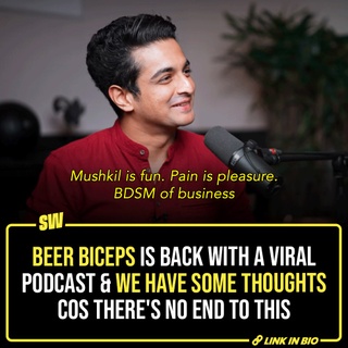 Ranveer Allahbadia or Beer Biceps is a genre in himself, because there's no one word that can describe his content. This is not at all mockery. In fact, I respect him for being able to mint money out of just saying things. Now people will say that I'm hating on him because I'm jealous, and that people actually watch his content. A) I never hid that. He has money, I don't. Of course I'm jealous. B) There's an audience for everything, doesn't mean it's great content. 

In a recent podcast, he talked to the Zomato CEO, where a number of important points were raised. Given that the guest comes from a lot of experience, he opened up about his management style, hiring and other processes. However, of course, Beer Biceps was still himself.

Click the link in the bio to read more.

#SWEditDesk

@manyailawadi