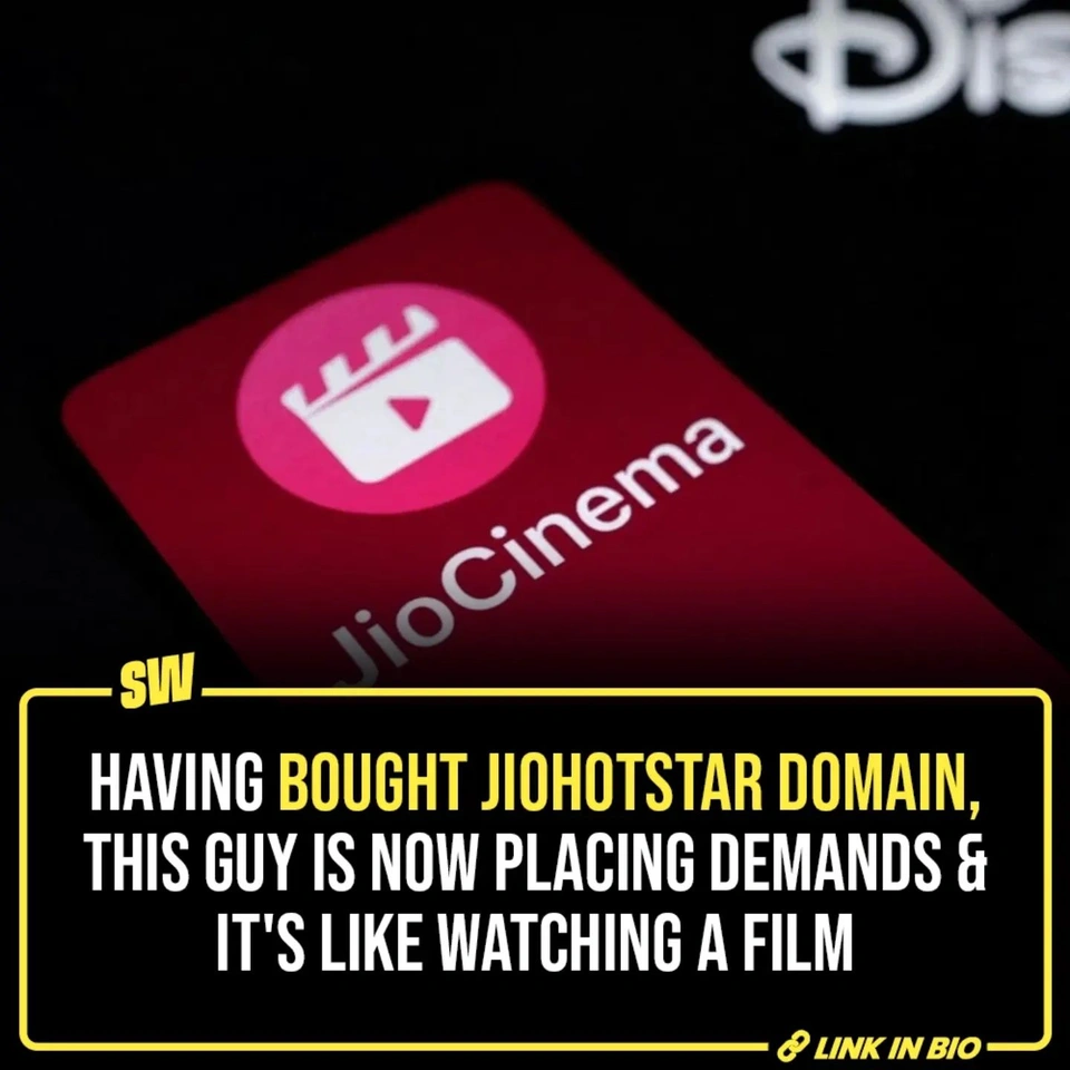 An anonymous Delhi-based app developer bought JioHotStar domain in 2023 predicting the merger. Fast forward to 2024, the merger is here but the domain rights are still with him. Releasing an open letter, he offers a deal - a rather unusual one - to Reliance. The plot takes a twist when Reliance responds to his request. Read the full story in bio!

@notsopreet

[JioHotstar, Reliance, Mukesh Ambani]

#SWEditDesk #jio
