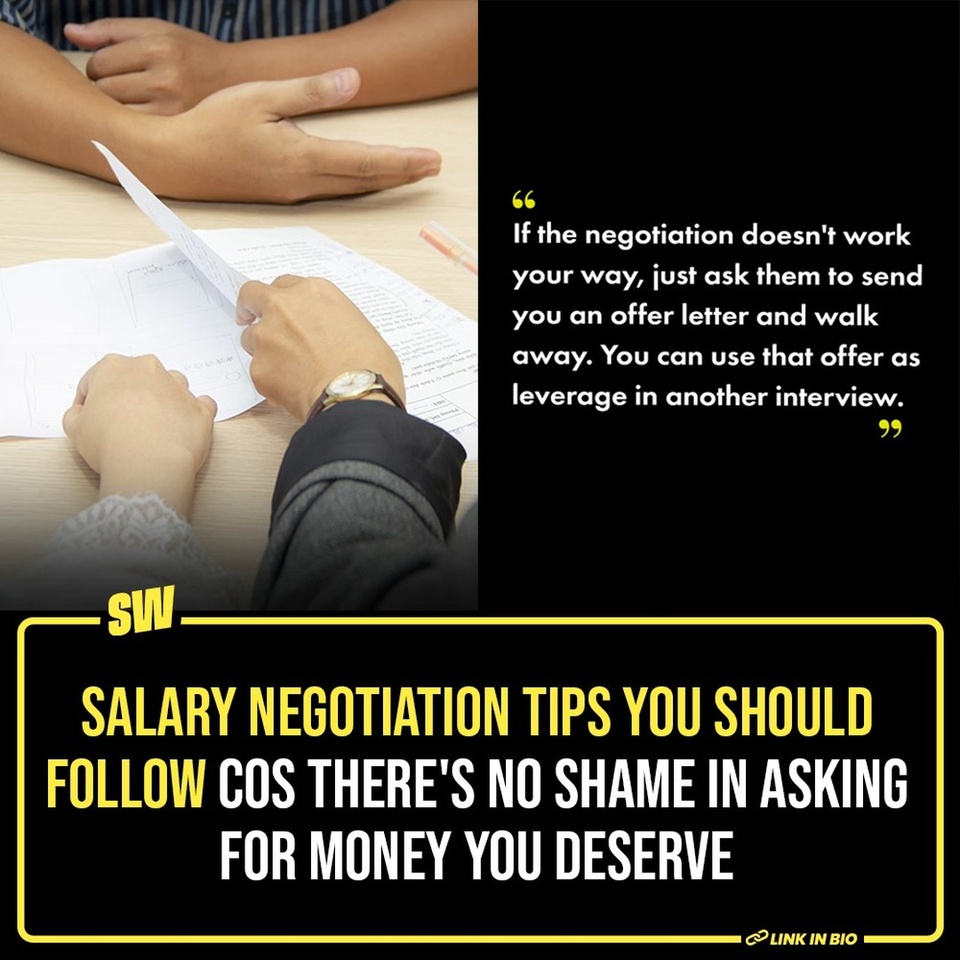 For me, negotiating my salary has always been the toughest thing about the interviews. I’m at a loss of words when it comes to that discussion because I never know the right questions to ask without making it awkward. If you are someone who is worried about their next salary negotiation round, this article will help you with some brilliant tips. 
Click on the Link in Bio to check them out.
#SWEditDesk @aaliyahjainx