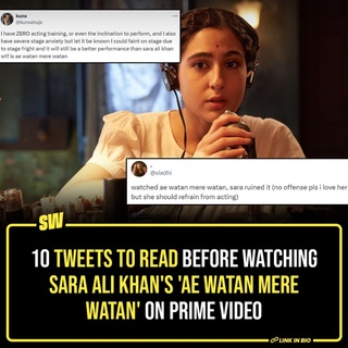 Within a week of ‘Murder Mubarak‘ release on Netflix, Sara Ali Khan’s ‘Ae Watan Mere Watan’ began streaming on Prime Video. Directed by Kannan Iyer, the film is based on the real-life story of the brave Usha Mehta, who started an underground radio station to unite people during India’s freedom struggle in the 1940s. 
While the film has received mixed feedback, the audience is majorly critiquing Khan’s performance. The sentiment is that the actor couldn’t reflect the depth, the intense love for country, and the emotions that drove Usha Mehta. 
Click the Link in the Bio to read more.

#SWEditDesk @sabharwalvas