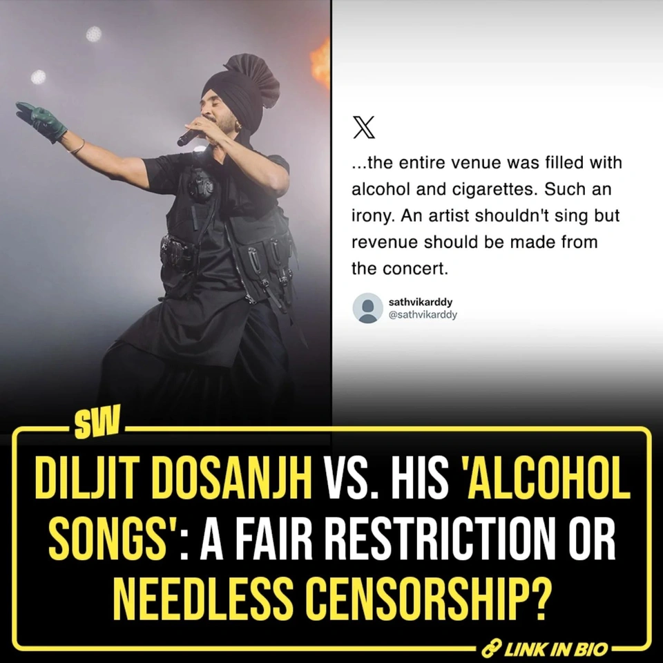 Ahead of his Hyderabad concert under the ragingly successful 'Dil-Luminati Tour', Diljit Dosanjh was served a notice by the Telangana government to avoid performing songs promoting alcohol, drugs, and violence. While the singer abided by tweaking the lyrics, he openly took a dig at the apparent hypocrisy on the state authorities' part when international artists are not slapped with such rules. Dosanjh has openly debated the restriction even in his Ahmedabad concert, giving a few solutions of his own. Was the notice necessary, and if so, would it be a norm for all the artists performing in the city next?

@parulrajwanshi 

[ Diljit Dosanjh , Dil-Luminati , Telangana , Hyderabad , Diljit Dosanjh Concert ]

#SWEditDesk #diljitdosanjh #dilluminatitour2024