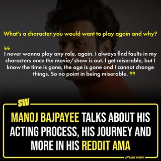 When I think of Manoj Bajpayee, that one scene from Gangs Of Wasseypur where he runs with a knife towards his jeep and says “Hum first” comes to my mind. However, obviously, there’s more to the actor than just this role. He is known for his intense performances where he gets into the skin of the character and portrays the role with a certain depth and authenticity that can be brought out only by him. Recently, the actor conducted an AMA on r/Bollywood. He spoke about his acting choices, his beliefs, and even shed light on his latest film, Joram. The answers are truly one of a kind, just like the actor. Click the link in the bio to read more.

#SWEditDesk