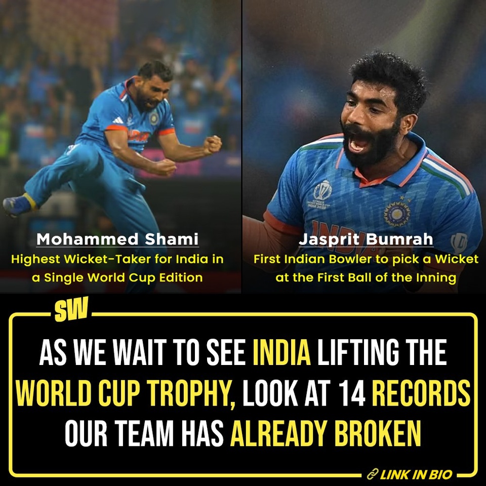 Indiaaaa India! 

The day has finally arrived. Today, millions of Indians worldwide will tune in to see the final showdown between India and Australia in desperate hopes of watching our cricketers clinch the Men's World Cup trophy for the third time after twelve years.

This year's World Cup has been phenomenal for India. We've been on a winning streak with the final — and the most important — moment just one win away. 

As we manifest the peak, Click the Link in Bio to look back at the tournament and appreciate the very many historic records our cricketers broke throughout the tournament.

@sabharwalvas

#SWEditDesk #WorldCup #IndVsAusFinal  #