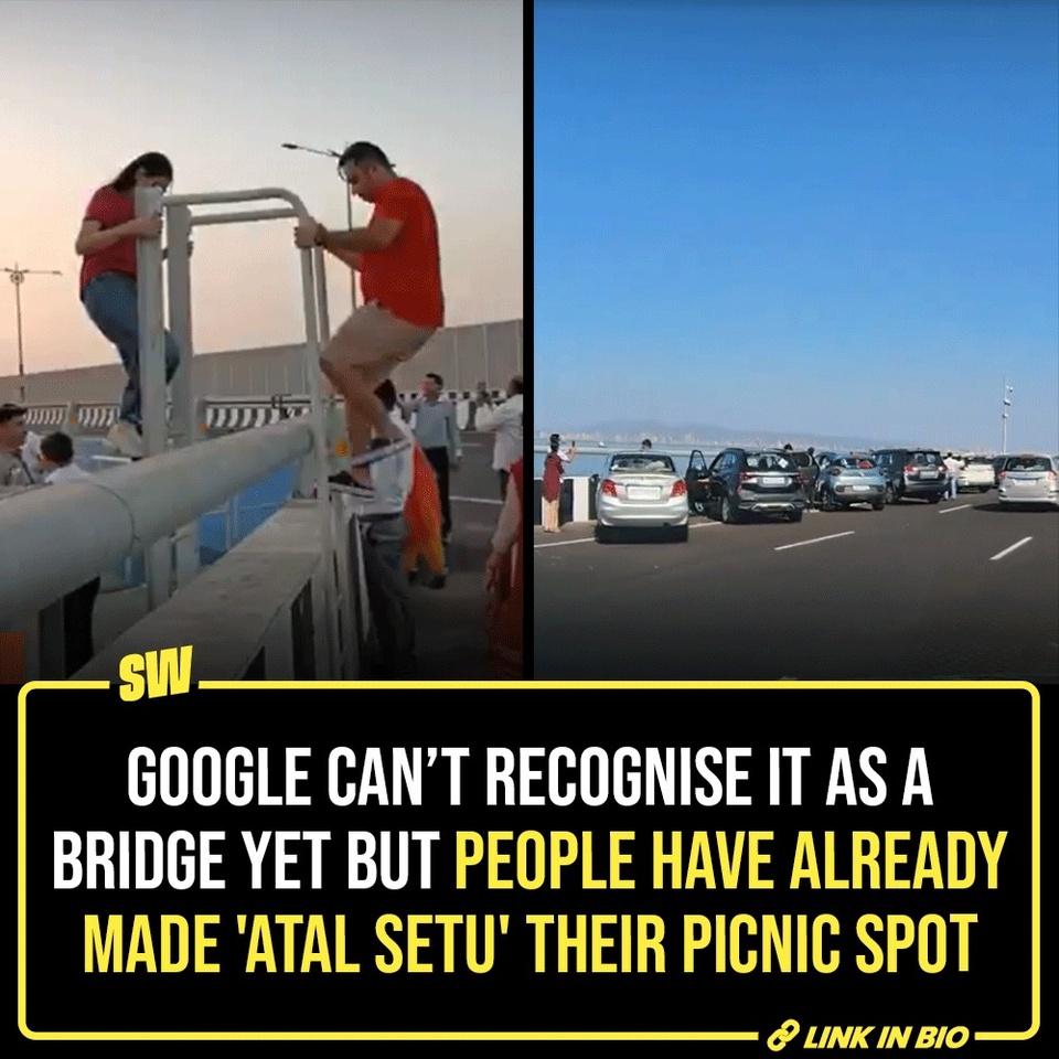 Last Friday saw PM Narendra Modi inaugurating India's longest sea bridge, the Mumbai Trans Harbour Link, also known as 'Atal Setu'. The bridge, dubbed engineering and architectural marvel, connects Mumbai to Navi Mumbai and promises to significantly reduce the commuting duration between the two cities.

Officially named Atal Bihari Vajpayee Sewri-Nhava Sheva Atal Setu, it is 21.8-kilometre-long and 27-metre-wide, with 6 lanes and about 16.5 km length over the sea and the remaining 5.5 km stretch on the land. It's approximately made at a cost of more than ₹17,840 crores, according to a press release issued by the Prime Minister's Office.

Funnily enough, Google Maps hasn't even begun to acknowledge the bridge as of now but it's already become a picnic spot.

Click the Link in Bio to read more. 

#SWEditDesk #AtalSetu 

✍: @sabharwalvas