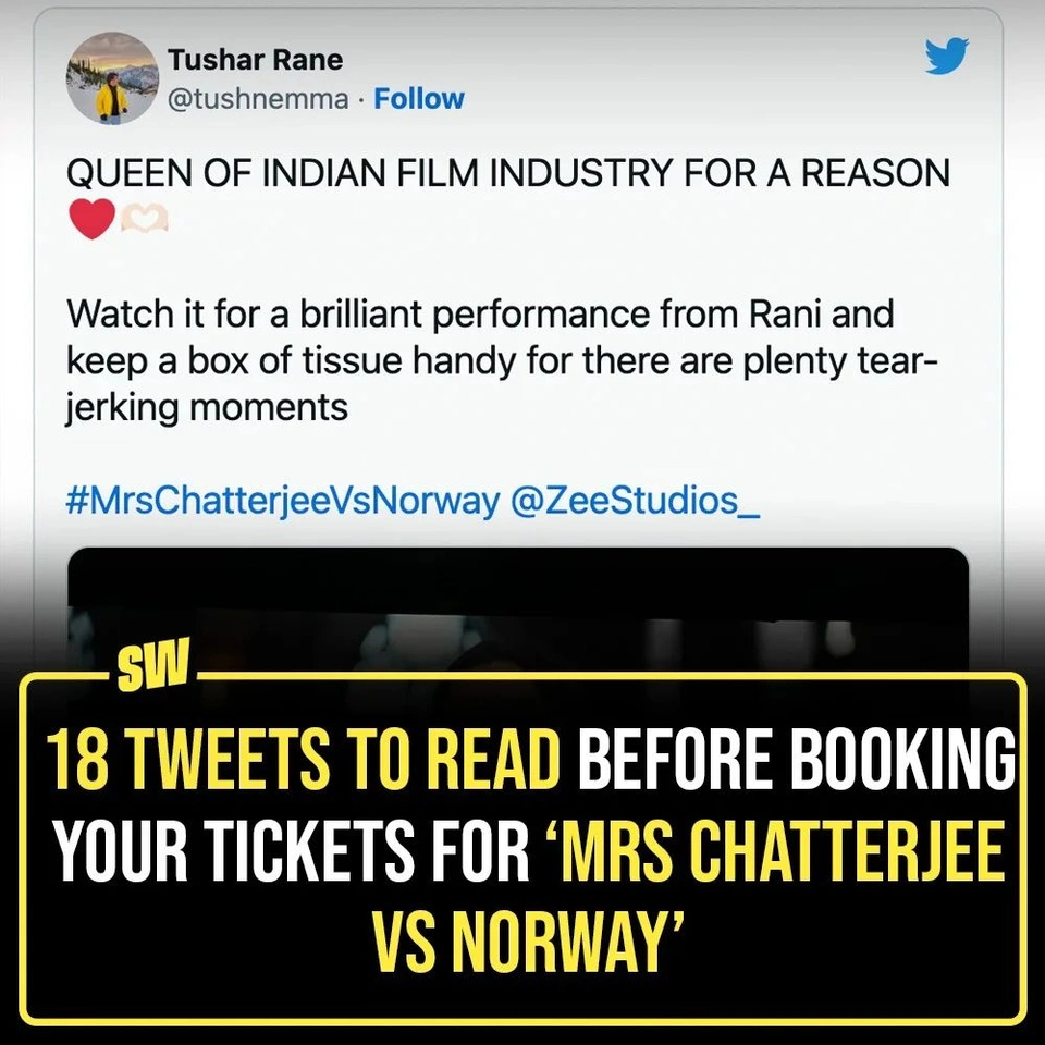 Mrs Chatterjee Vs Norway, a heartbreaking tale of a mother who fights for her children in an unknown land, made us bawl like a toddler with its trailer. And now, the movie has been finally released and has hit the movie theatres. Based on true events and is indeed based on real-life a couple named Anurup Bhattacharya and Sagarika Bhattacharya.
So, if you are in two minds and are wondering whether to give it a go or not, tap the link in our bio to read some tweets to help make your decision.
