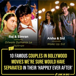 Over the years, many Bollywood romantic movies have culminated, giving an impression that, after their highly sought-after union, the lead pair lived their happily ever after. This hypothesis is made in complete denial of realism, which, again, is often missing in romantic Hindi films. 

You see, we’ve seen endless toxic relationships, vindicating the most obnoxious traits like stalking, obsessing, and abandoning a personal sense of self, masked as ‘true love’ in Hindi cinema. 

So, because we often do things for no reason, today, we thought about couples who wouldn’t have passed the test of time in real life. Given their relationship being doomed to begin with, they would have separated or filed a divorce in the phase Bollywood often refers to as a Happily Ever After.

Click the Link in Bio to check them out.

#SWEditDesk #HappilyEverAfter #bollywood 

✍: @sabharwalvas