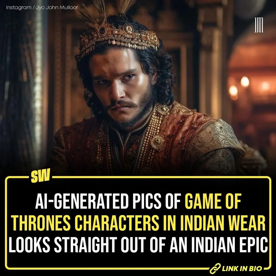 If there’s one thing we haven’t copied from Hollywood, it is a show which is on the same plane as Game Of Thrones. Quite recently, an artist technically fulfilled these dreams of ours when he shared a series of AI-generated images that showed GOT characters in Indian costumes. Jyo John Mulloor (@jyo_john_mulloor ), who calls himself an ‘Artificial Intelligence Enthusiast’ and an ‘AI Time Traveller’, shared a series of ten AI-generated images that showed the Game Of Thrones character in desi avatars. Tap the link in our bio to take a look!