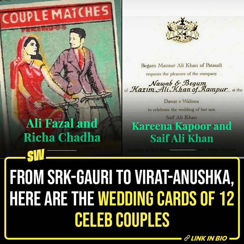 Celebrity weddings inadvertently end up being some of the most viral events to take place. And many times fans are looking forward to knowing the details of their favourite celeb’s wedding. Much like the little detail of what celebrity wedding cards look like. 

I know, I am curious to know what kind of invitations certain stars chose to send out, which is why I’ve curated some celeb wedding cards for you to also take a look at.

Click the Link in Bio and let’s dote on the cuteness and aesthetic appeal of these invites.

@quaintharshita 

#SWEditDesk #Weddings #CelebWeddings #WeddingCard