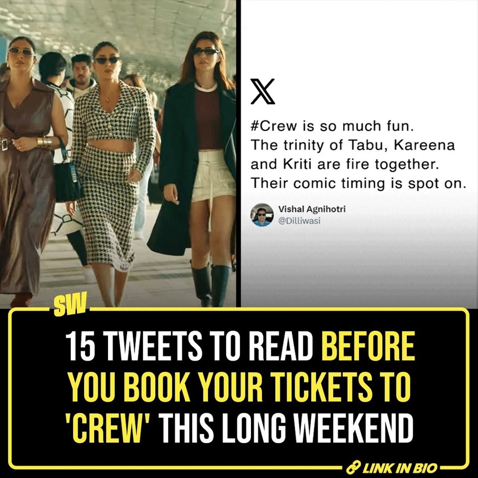 Crew, directed by Rajesh Krishnan and starring Tabu, Kareena Kapoor Khan and Kriti Sanon, is a heist comedy, which also features Diljit Dosanjh and Kapil Sharma in supporting roles. Ever since the release of the trailer, the film built a lot of expectations – especially for its casting.

Click the link in the bio to read more. 

#SWEditDesk

@manyailawadi