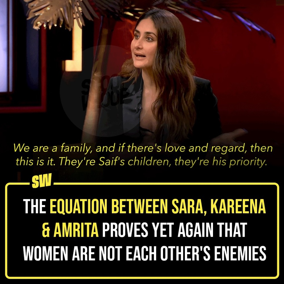 Women are already pitched against each other, every time society gets a chance. So, when it comes to women crossing paths, with the same man in the equation, it gets trickier. The idea that two women who have been with the same man at different times, are always foes is definitely sexist. But it gets sadder when people don’t see where they’re coming from. The equation that Kareena, Sara Alia Khan and Amrita Singh share reminded me of how we never acknowledge when women are cordial in complex relationships. Click the link in the bio to read more.

#SWEditDesk #KoffeeWithKaran #KareenaKapoor